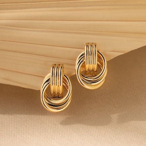 Double Hoop Studs by Caitlyn Minimalist • Statement Dangle Earrings in Gold • Chunky Earrings • Unique Jewelry • Gift for Wife • ER485