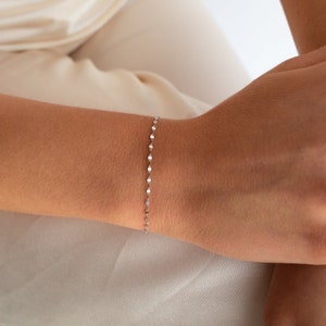 Oval Chain Bracelet By Caitlyn Minimalist Dainty Mirror Link Chain Bracelet for Layering, Everyday Wear Mom Gift BR024 STERLING SILVER