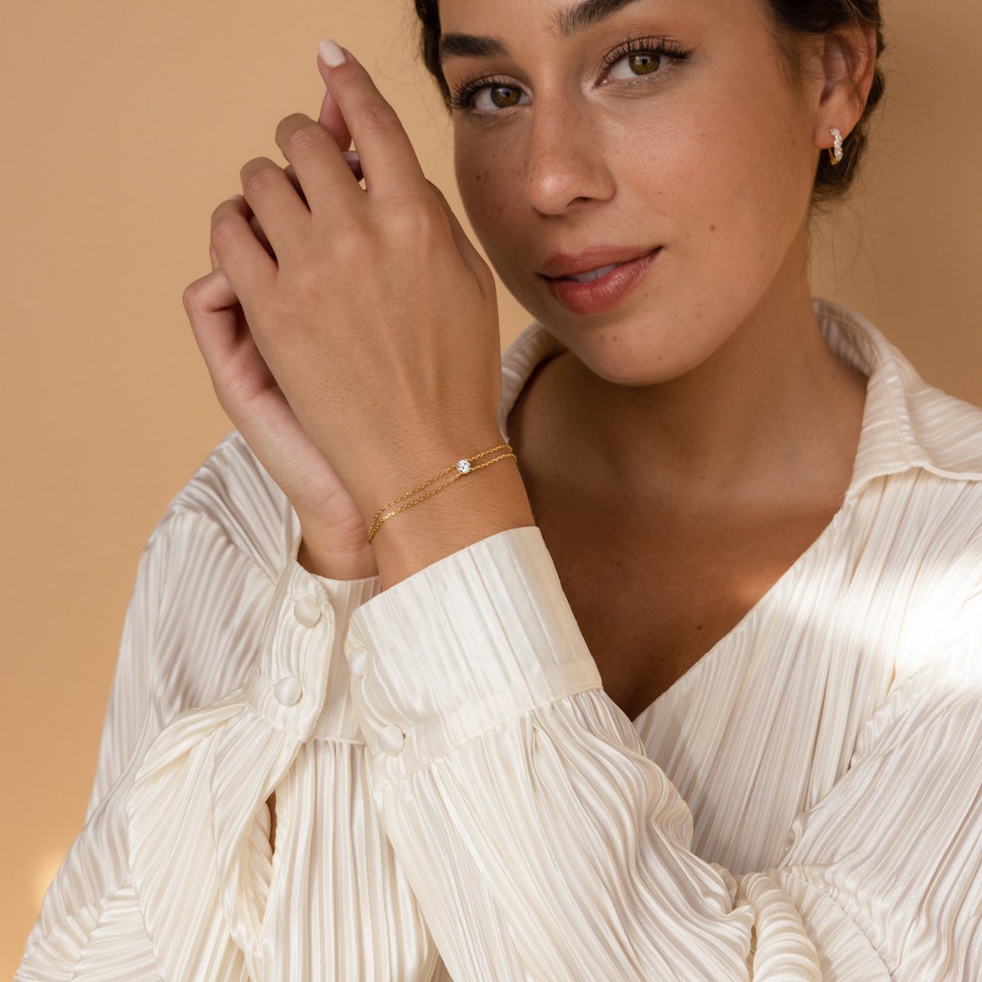 Double Chain Diamond Bracelet by Caitlin Minimalist Dainty Minimalist