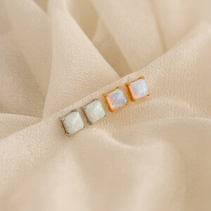 thumbnail image 2 of 925 Sterling Silver Princess Cut Created Opal Stud Earrings – 6mm, 2ct Total, White/Blue/Pink, Yeidid International 2 of 2