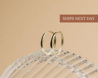 Classic Hoops • Gold Hoop Earrings by CaitlynMinimalist • Medium Gold Hoops • Perfect Gift for Her • Bridesmaid Gifts  • ER025