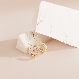 Bold Twisted Hoops in Gold Minimalist Earrings Modern Thick Hoops Perfect Gift for Her ER013 18K GOLD
