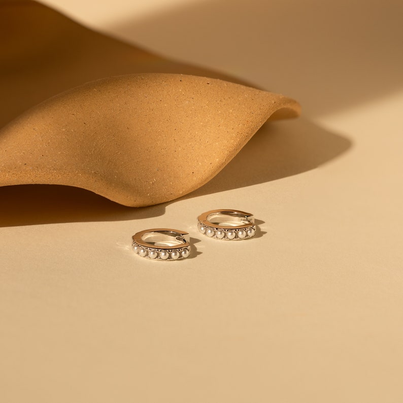 Pearl Huggie Hoops Special Pearl Design by Caitlyn Minimalist Perfect Wedding Earrings Bridesmaids Jewelry ER008 image 5
