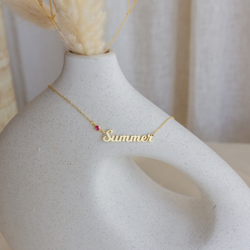Custom Name Choker with Birthstone Everyday Name Necklace Personalized Children Necklace MOTHERS GIFTS Birthday Gift NH04F51 image 2