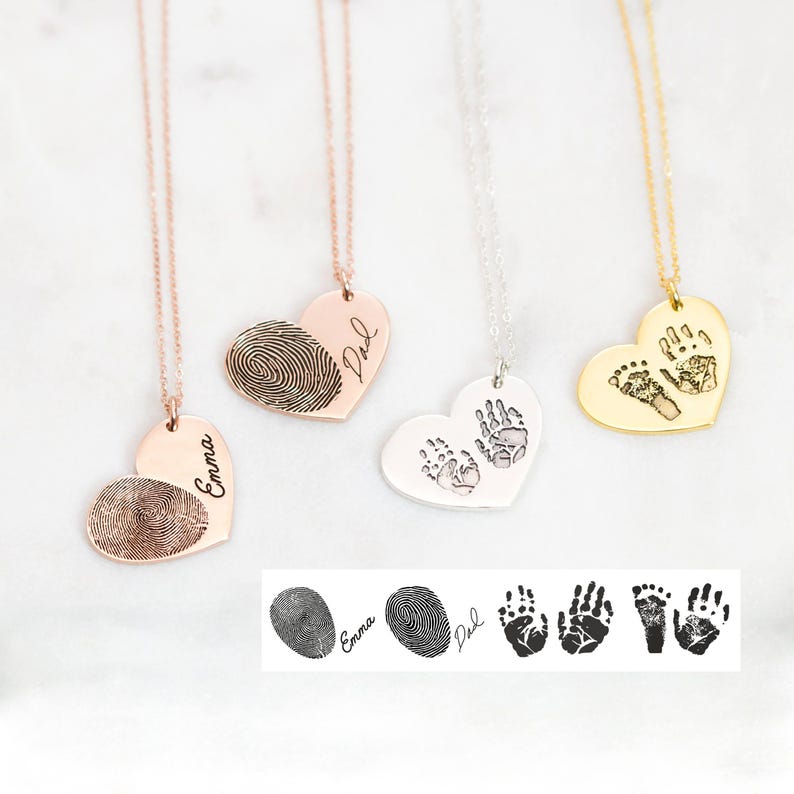 Actual Fingerprint Necklace • Engraved Fingerprint Handwriting Jewelry • Custom Heart Charm • Memorial Necklace • Mom Gift • NM32 image 6