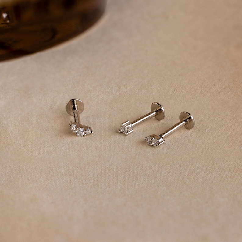 Diamond Cluster Earring Set by CaitlynMinimalist • Set of 3: Flat Back Diamond Stud Earrings • Dainty Wedding Jewelry • Gift for Mom • ER537 image 4