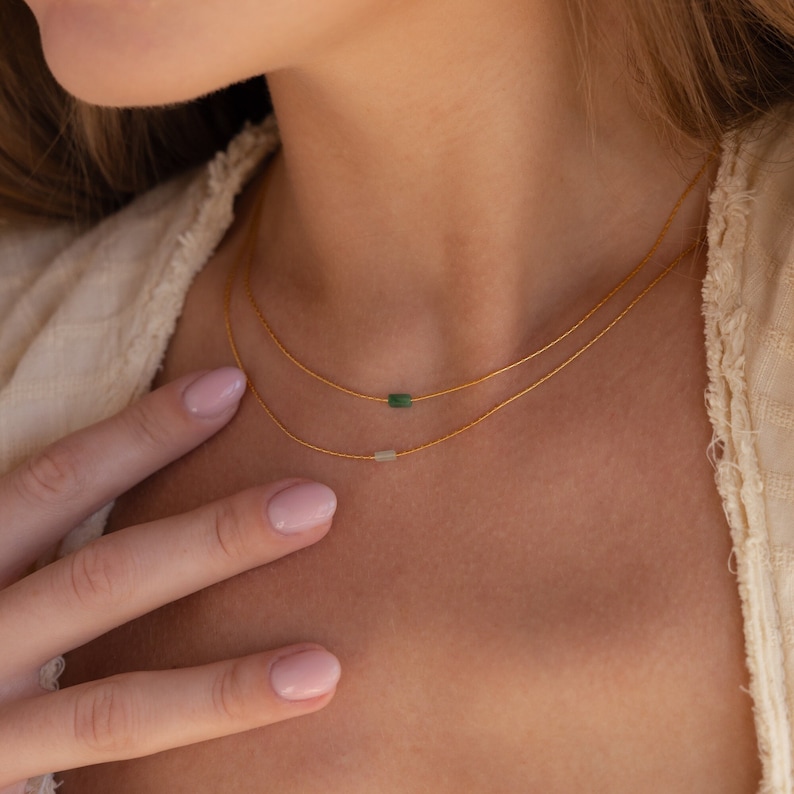 Dainty Jade Necklace by Caitlyn Minimalist Tiny Jade Necklace Green Gemstone Jewelry Gift for Her NR150 image 1