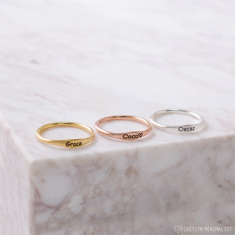 Name Ring in Sterling Silver, Gold and Rose Gold Skinny Stackable Name Ring Personalized Stacking Rings Gift for Bridesmaids RM21F31 image 3