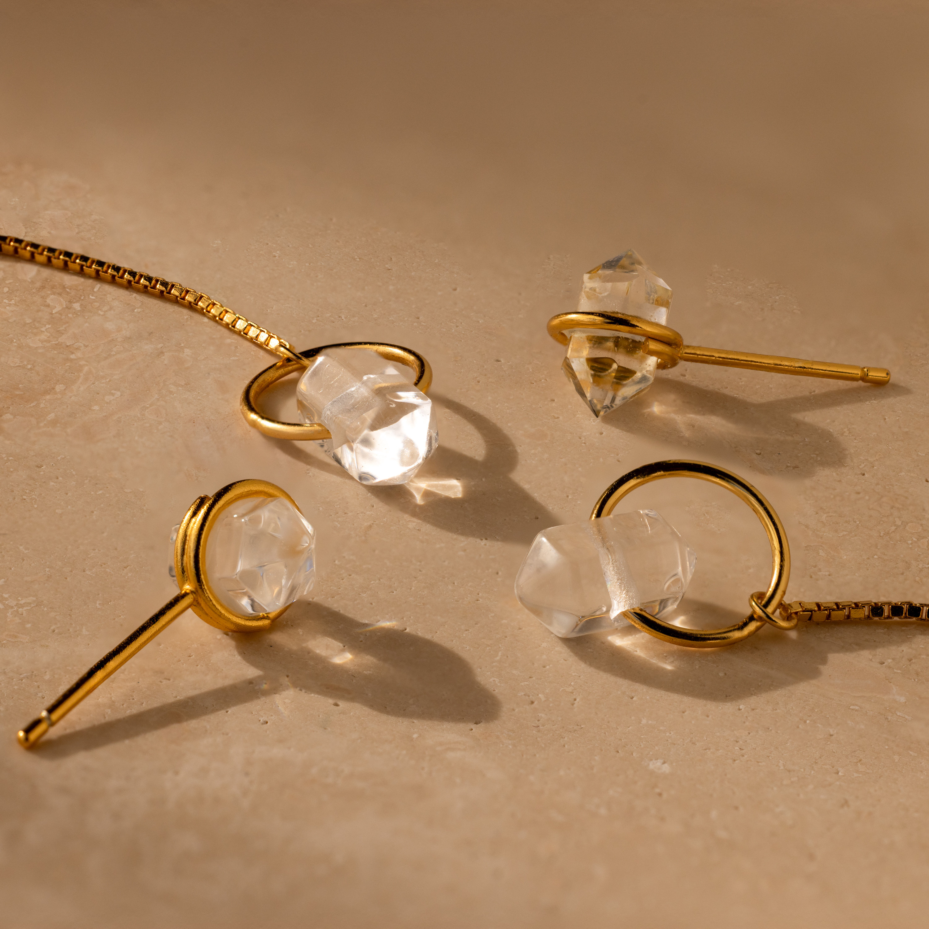 Herkimer Diamond Earrings by Caitlyn Minimalist • Diamond Gemstone Threader Earrings • Dainty Stud Earrings • Crystal Jewelry • Gift for Her