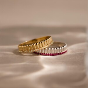 Ribbed Birthstone Stacking Ring by Caitlyn Minimalist • Chunky Gemstone Eternity Ring • Statement Jewelry • Girlfriend Gift • RM222