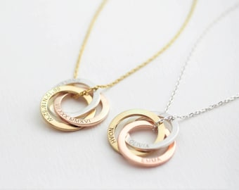 Family Necklace • Personalized Gift • Linked Circle Necklace •  Custom Children Name Rings • Eternity Necklace • Mothers Gift • NM30F30