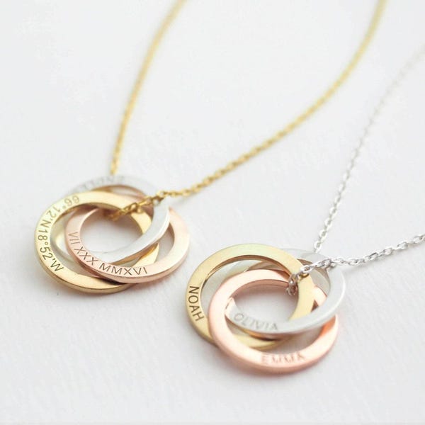 Family Necklace • Personalized Gift • Linked Circle Necklace •  Custom Children Name Rings • Eternity Necklace • Mothers Gift • NM30F30