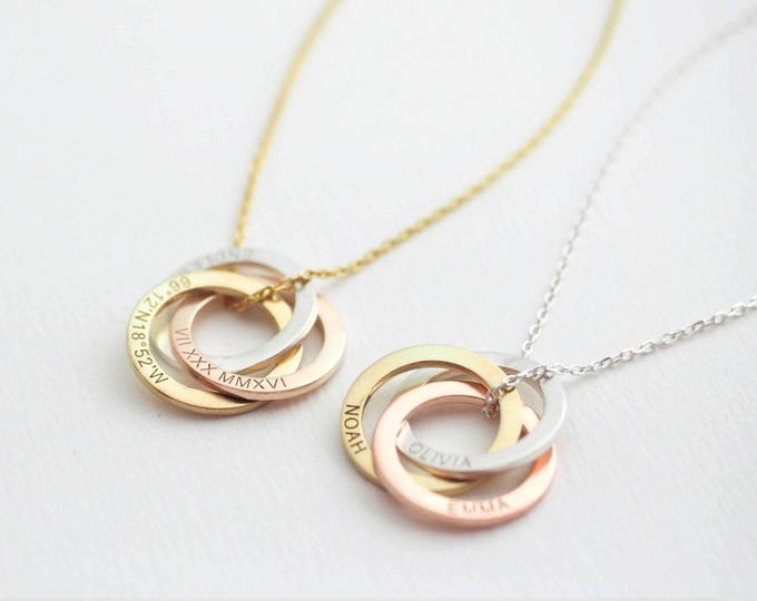 Family Necklace • Personalized Gift • Linked Circle Necklace •  Custom Children Name Rings • Eternity Necklace • Mothers Gift • NM30F30