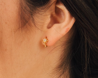 Sun Huggie Earrings by Caitlyn Minimalist • Summer Huggie Hoops • Diamond Earrings • Minimalist Earrings • Gifts for Mom • ER095