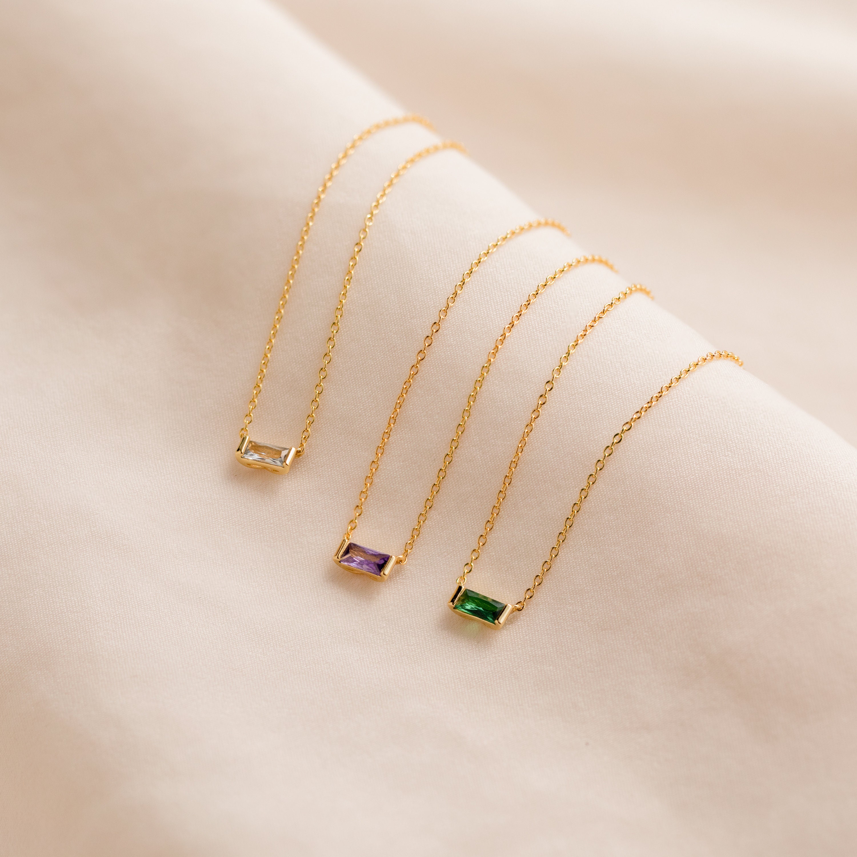 Dainty Baguette Birthstone Necklace, Minimal Birthstone Necklace, Perfect Gift for Mom and Her