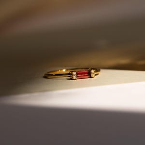 Garnet Baguette Ring by Caitlyn Minimalist • Dainty Diamond Engagement Ring • Wedding Jewelry • Gift for Girlfriend • RR055