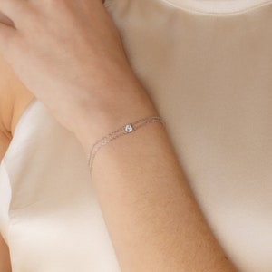 Double Chain Diamond Bracelet by Caitlin Minimalist Dainty Minimalist Bracelet, Perfect for Everyday Wear Anniversary Gift BR037 STERLING SILVER