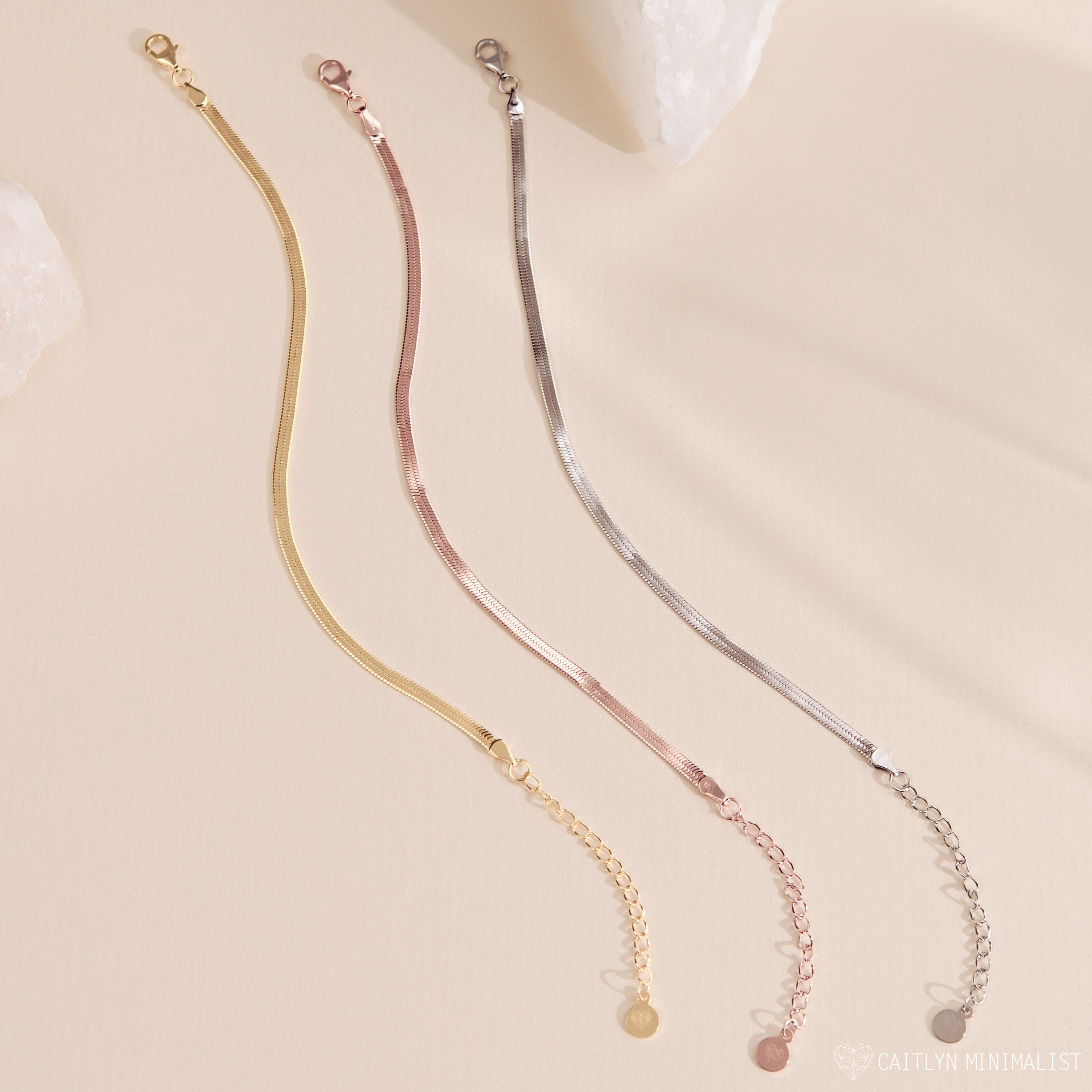 Herringbone Chain Bracelet by Caitlyn Minimalist • Dainty Silver 