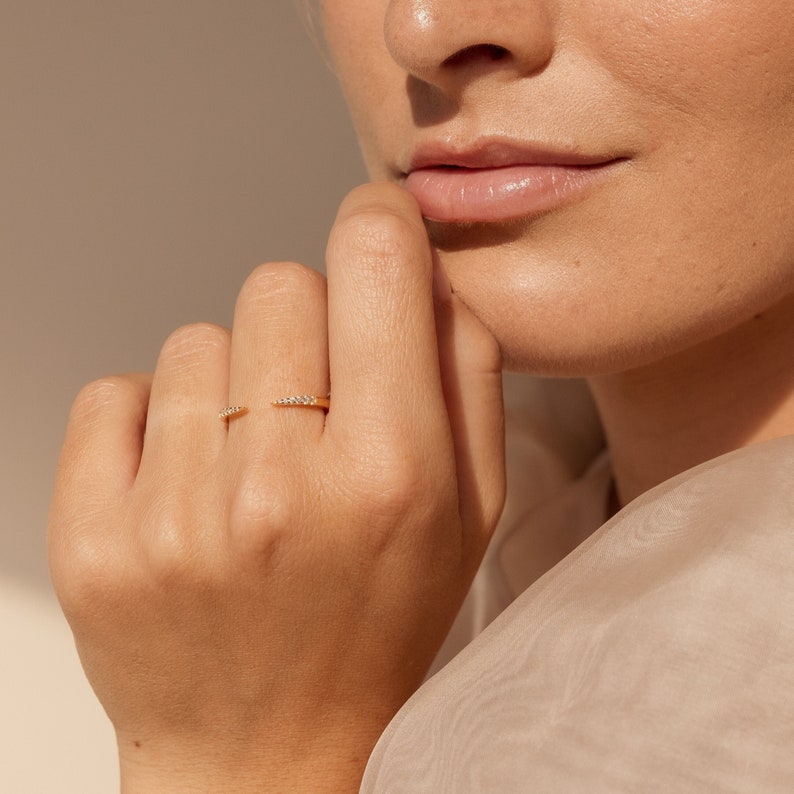 Pavé Minimalist Open Ring by Caitlyn Minimalist Dainty Stacking Ring Elegant Gold Diamond Ring, Perfect Anniversary Gift for Her RR092 image 1