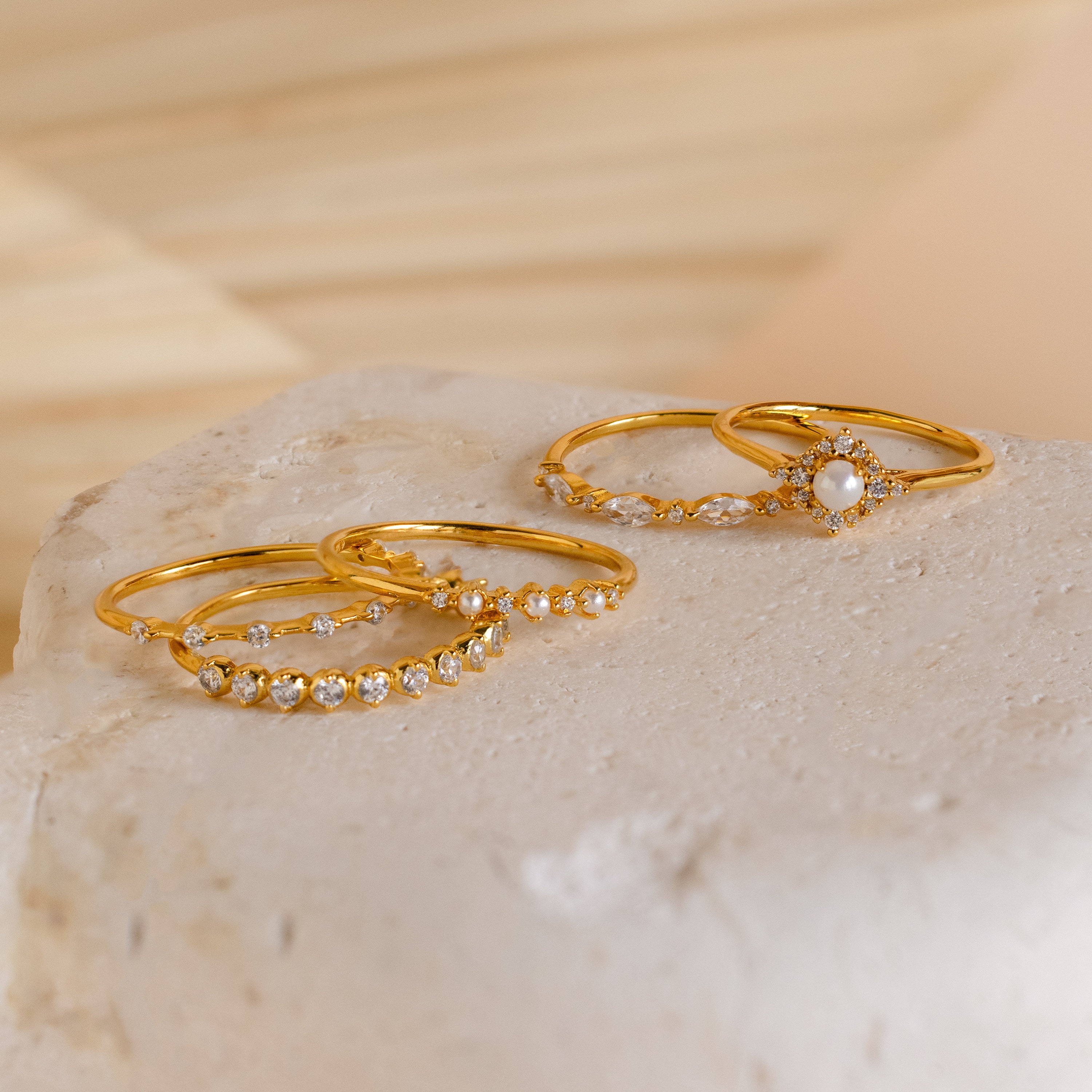 Pearl Diamond Stacking Rings by Caitlyn Minimalist • Dainty Gold Pearl Rings • Diamond Stackable Rings Set • Maid of Honor Gift for Her