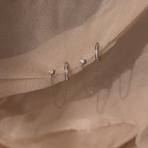 Pave Ear Cuff Chain Earrings by Caitlyn Minimalist • Diamond Stud Dangle Earrings • Statement Sterling Silver Jewelry • Gift for Her • ER006