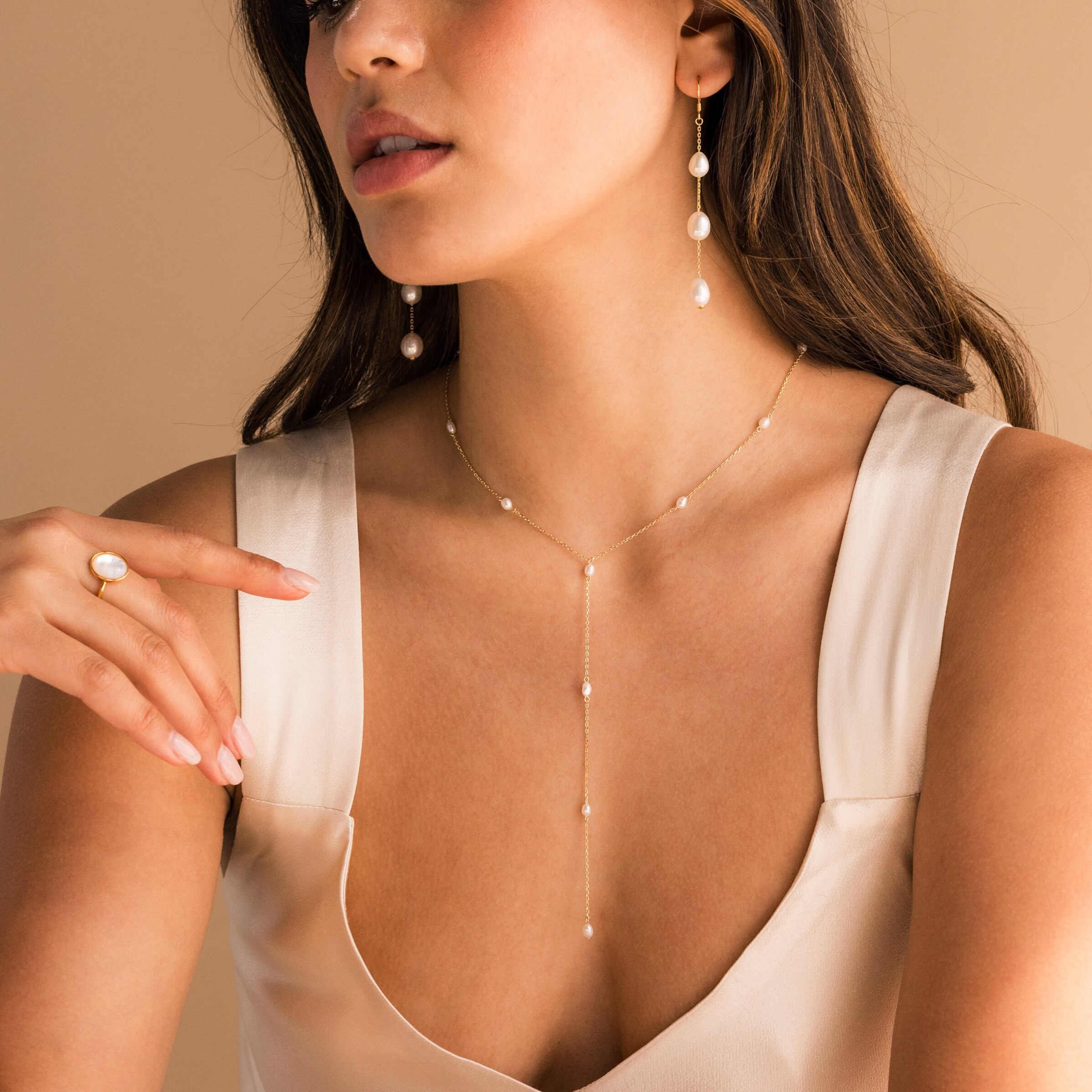 Y Pearl Necklace by CaitlynMinimalist • Pearl Station Charm Necklace • Long Layering Lariat Necklace • Summer Jewelry • Gift for Her • NR200