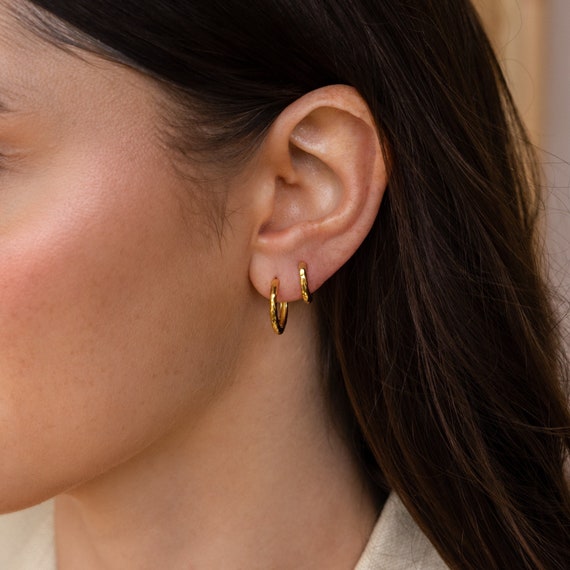 Hammered Hoop Earrings by Caitlyn Minimalist • Dainty Small Gold Huggie Earrings • Helix Earring • Perfect Minimalist Jewelry • Gift for Her
