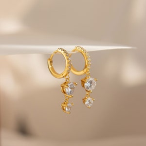 Diamond Stone Huggie Earrings by Caitlyn Minimalist Pave Dangle Earrings Crystal Jewelry Bridal Earrings Anniversary Gift ER189 image 7