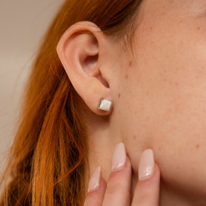 Princess Cut Opal Earrings by Caitlyn Minimalist Vintage Style Statement Stud Earrings Opal Gemstone Jewelry Birthday Gift ER418 image 4