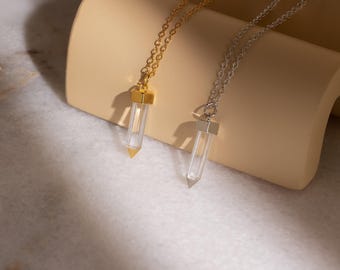 Crystal Quartz Necklace by Caitlyn Minimalist • Clear Quartz Pendant Necklace • Hexagonal Crystal Jewelry • Birthday Gift for Her • NR188