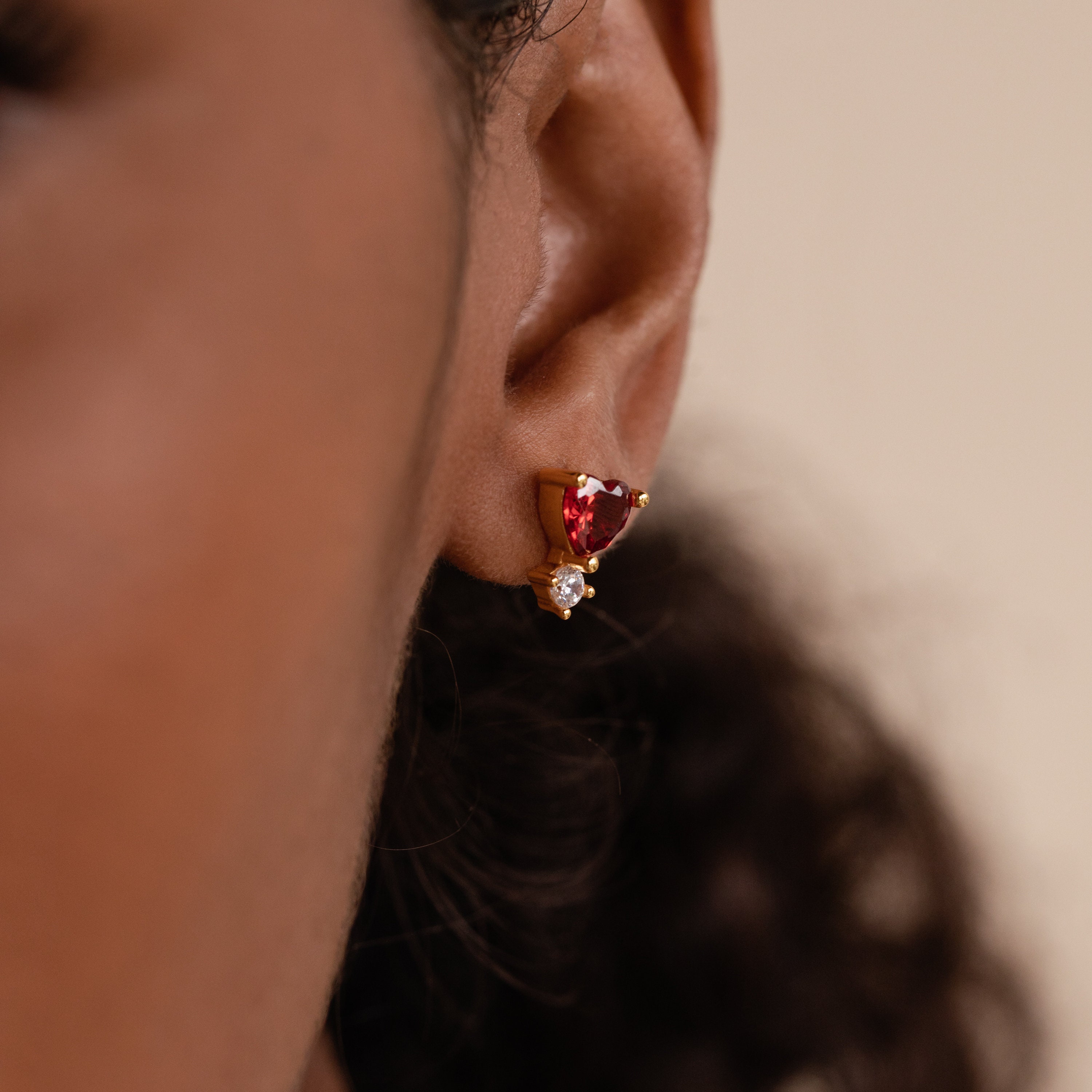 Garnet Heart Drop Studs by Caitlyn Minimalist • Dainty Diamond Earrings in Gold • Romantic Vintage Jewelry • Perfect Gift for Her • ER336