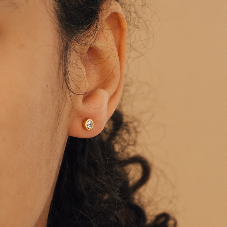Diamond Stud Earrings by Caitlyn Minimalist Dainty Gold & Silver Second Hole Earrings Minimalist Bridesmaid Gifts ER207 image 5