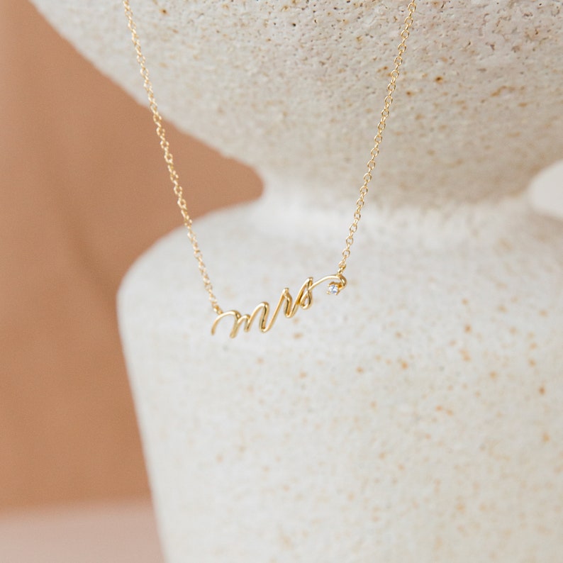 Mrs. Necklace with White Diamond Wedding Gift