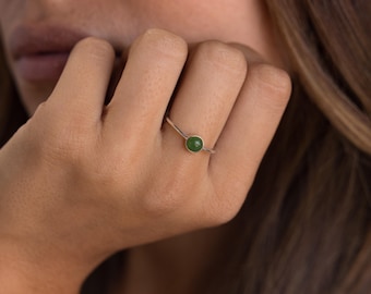 Dainty Jade Ring by Caitlyn Minimalist • Round Green Birthstone Ring • Gemstone Stacking Ring • Silver Jade Jewelry • Mom Gift • RM136