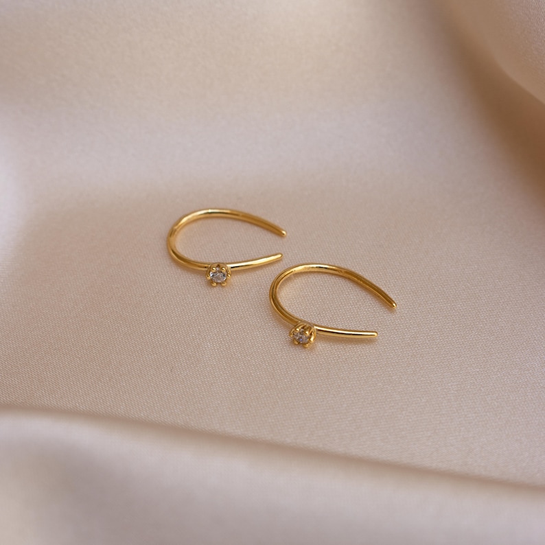 Tiny Diamond Hoops Dainty Earrings Gold Hoop Earrings Dainty Threader Earrings Bridesmaid Gift Perfect Gift for Her ER155 18K GOLD