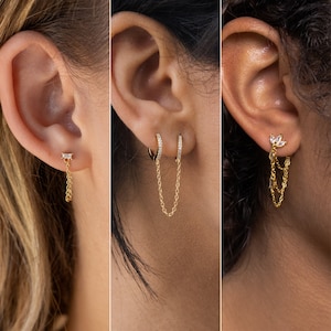 Diamond Chain Earrings Set by Caitlyn Minimalist • Marquise, Baguette Diamond Earrings • Pave Huggie Earrings • Bridesmaid Gifts for Her