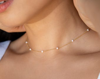 Opal Station Necklace by Caitlyn Minimalist • Dainty Gemstone Choker Necklace • Bridal, Wedding Jewelry • Perfect Gift for Her • NR105