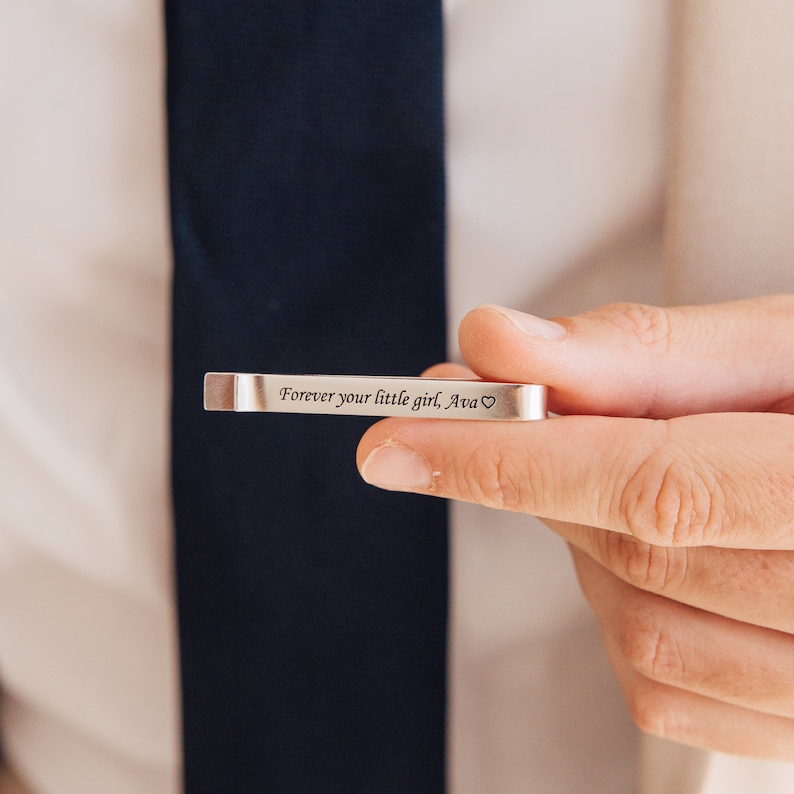 Handwriting Tie Clip For Him Custom Signature Tie Clip Personalized Tie Bar for Dad Father of the Bride Gift Groomsmen Gift CM24 image 4