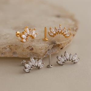 Arc Leaf Climber Earrings by Caitlyn Minimalist • Dainty Marquise Diamond Flat Back Studs • Bridesmaids Gifts • ER835