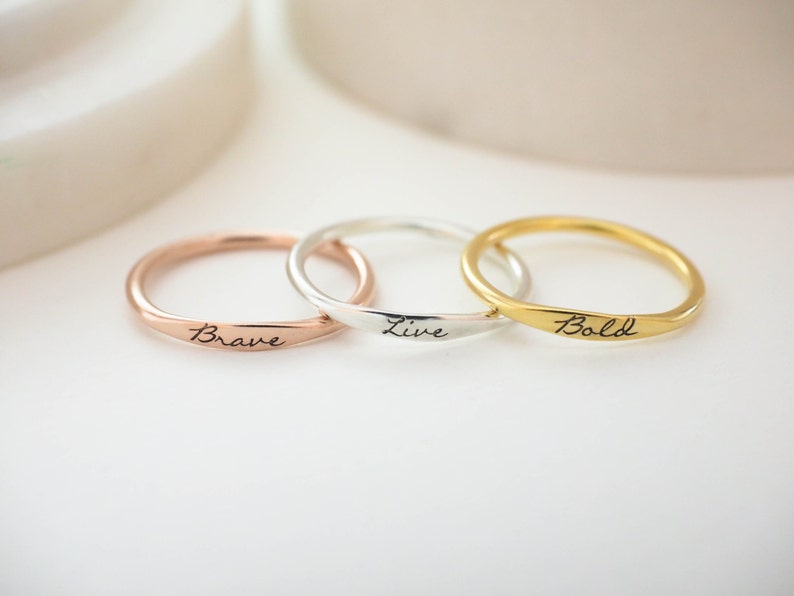 Personalized Skinny Ring Custom Name Ring Mantra Ring Children Names Ring Baby Shower Gift Stacking Ring Mothers Gift RM21F100 image 1