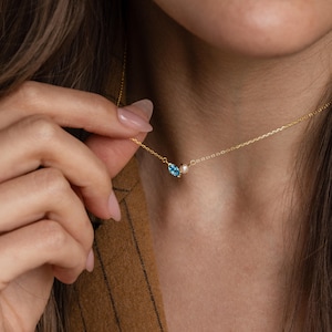 Marquise Birthstone & Pearl Necklace by CaitlynMinimalist • Custom Pearl Gemstone Charm Necklace • Vintage Jewelry • Birthday Gift • NM205
