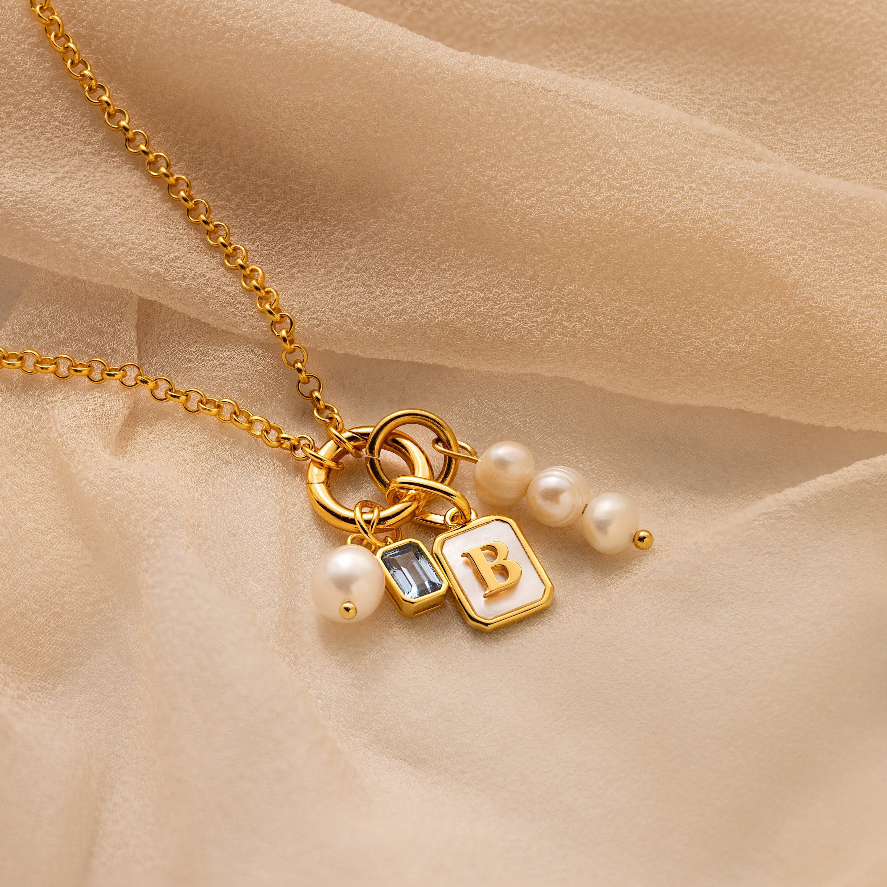 Mother of Pearl Initial Charm by Caitlyn Minimalist • Vintage-Style Pearl Pendant in Gold • Dainty Pearl Jewelry • Gift for Mom • XR020