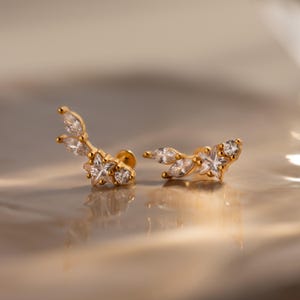 Diamond Star Climber Earrings by Caitlyn Minimalist • Celestial Flat Back Stud Earrings • ER833