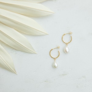 Dangling Pearl Hoops Pearl Huggie Earrings Pearl Earrings Pearl Hoops Bridesmaids Jewelry Perfect Gift for Her ER022 image 5