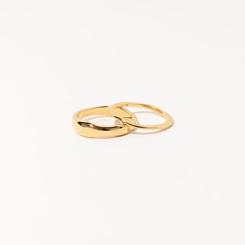 Set of 2: Duo Form Rings by Caitlyn Minimalist Minimalist Style Stacking Rings in Gold Perfect Additions to your Minimalist Look RR026 image 4