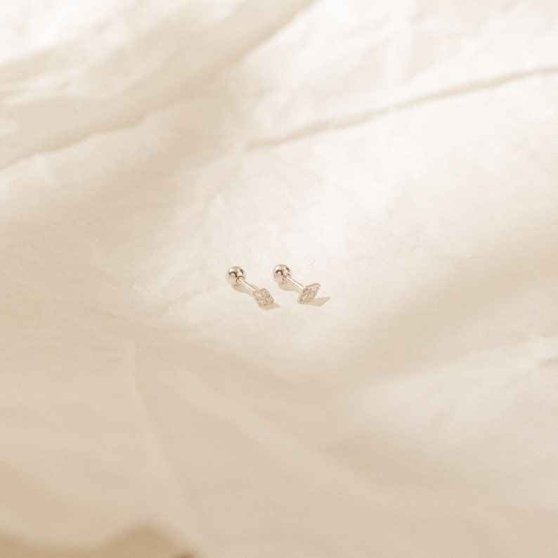 Geometric Diamond Stud Earrings by Caitlyn Minimalist Gemstone Cartilage Earrings, Dainty Sleeper Earrings Perfect Gift for Her ER259 image 6