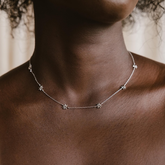Flower Child Necklace by Caitlyn Minimalist • Dainty Flower Station Necklace • Floral Charm Necklace • Cute Jewelry • Daughter Gift • NR112