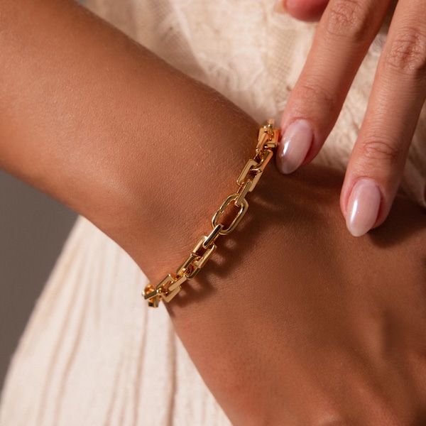 Bracciale a maglie rettangolari audaci di Caitlyn Minimalist • Bracciale a catena spessa • BR154