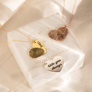 Actual Fingerprint Necklace • Engraved Fingerprint Handwriting Jewelry • Custom Heart Charm • Memorial Necklace • Mom Gift • NM32 image 7