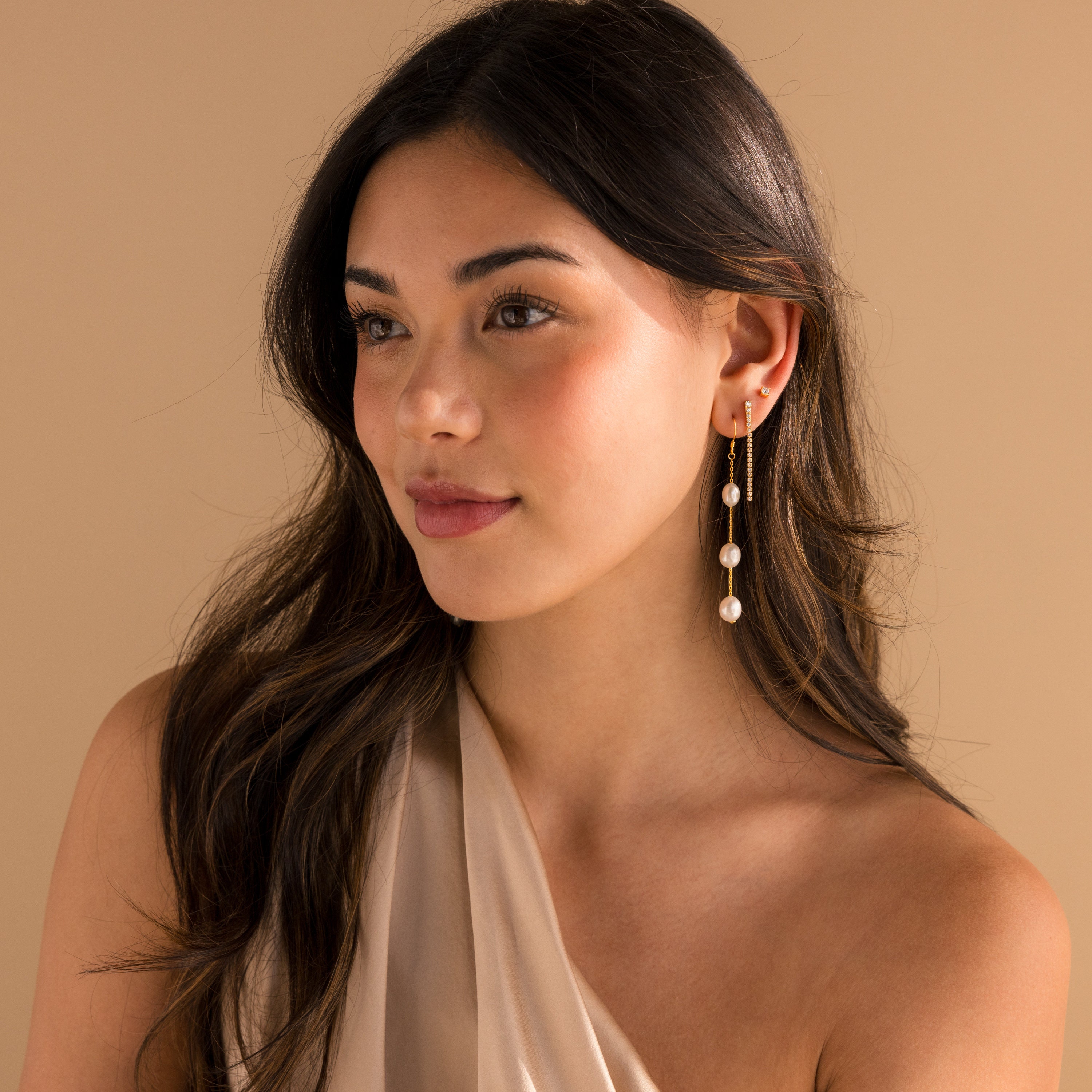 Long Pearl Dangle Earrings by Caitlyn Minimalist • Statement Pearl Gemstone Drop Earrings for Everyday • Wife Gift for Anniversary • ER444